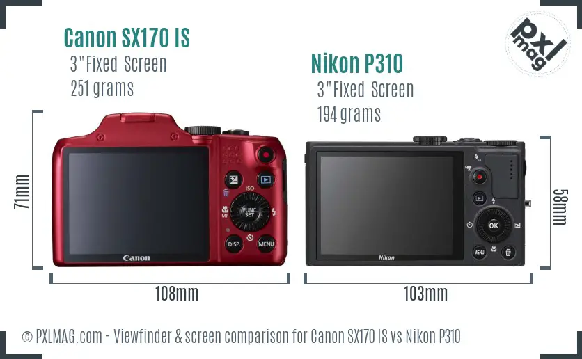 Canon SX170 IS vs Nikon P310 Screen and Viewfinder comparison Canon SX170 IS vs Nikon P310 Screen and Viewfinder comparison