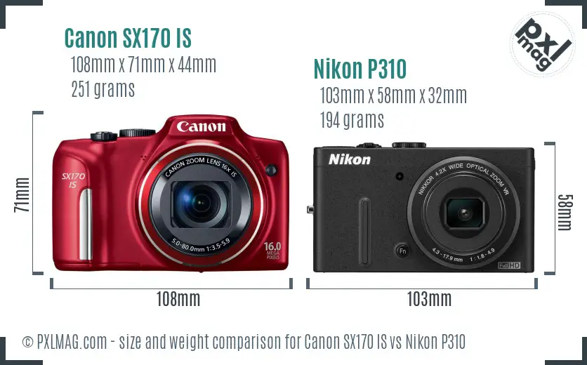 Canon SX170 IS vs Nikon P310 size comparison Canon SX170 IS vs Nikon P310 size comparison