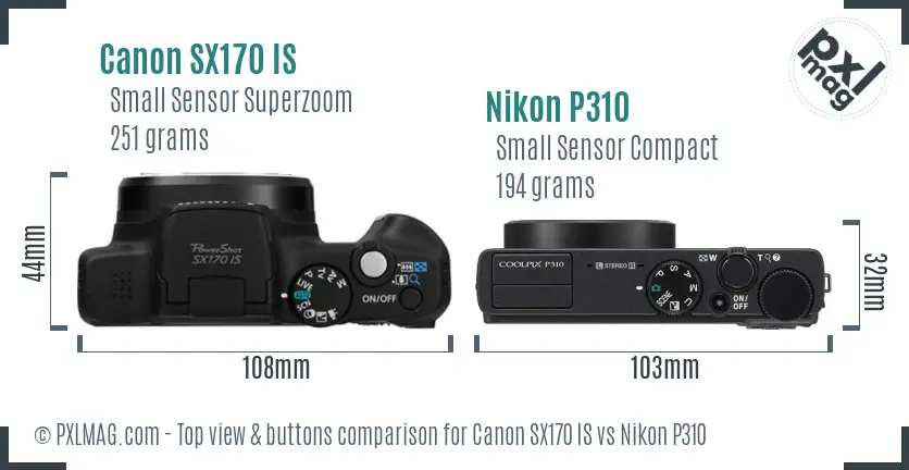 Canon SX170 IS vs Nikon P310 top view buttons comparison Canon SX170 IS vs Nikon P310 top view buttons comparison