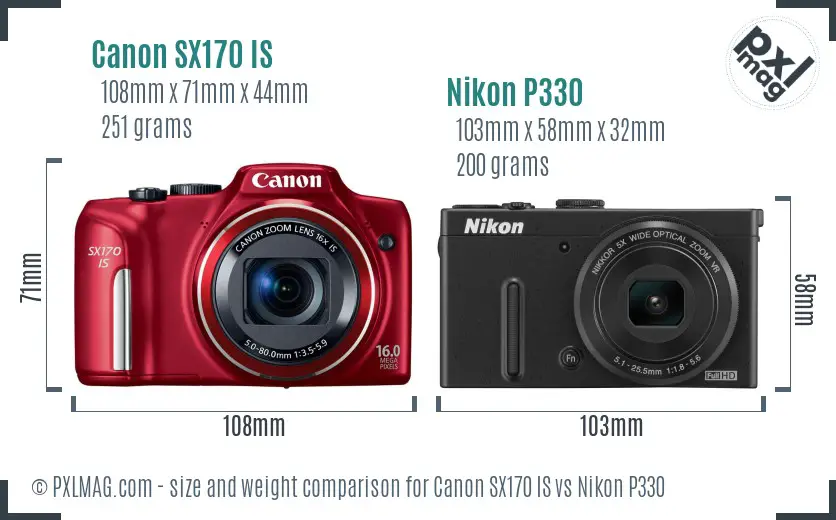 Canon SX170 IS vs Nikon P330 size comparison