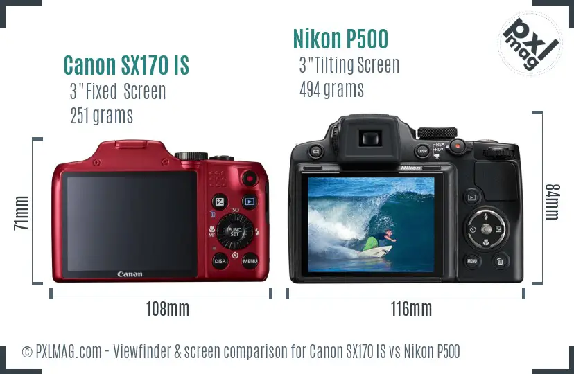 Canon SX170 IS vs Nikon P500 Screen and Viewfinder comparison Canon SX170 IS vs Nikon P500 Screen and Viewfinder comparison