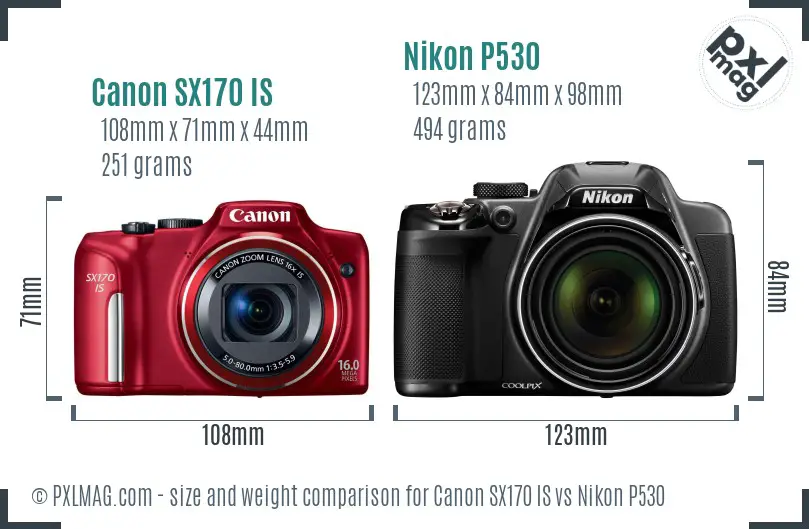 Canon SX170 IS vs Nikon P530 size comparison