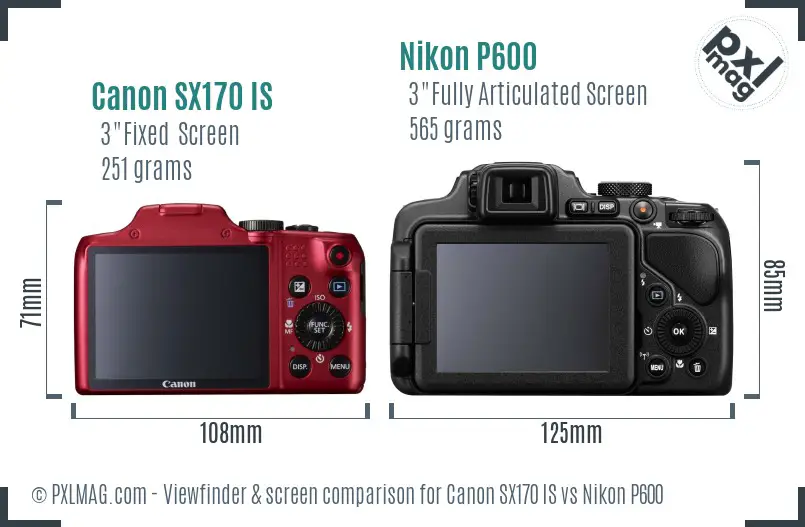 Canon SX170 IS vs Nikon P600 Screen and Viewfinder comparison
