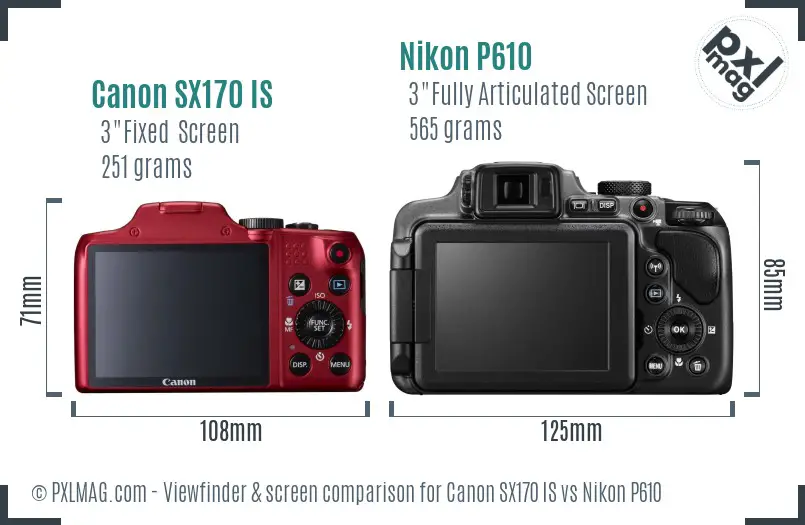 Canon SX170 IS vs Nikon P610 Screen and Viewfinder comparison
