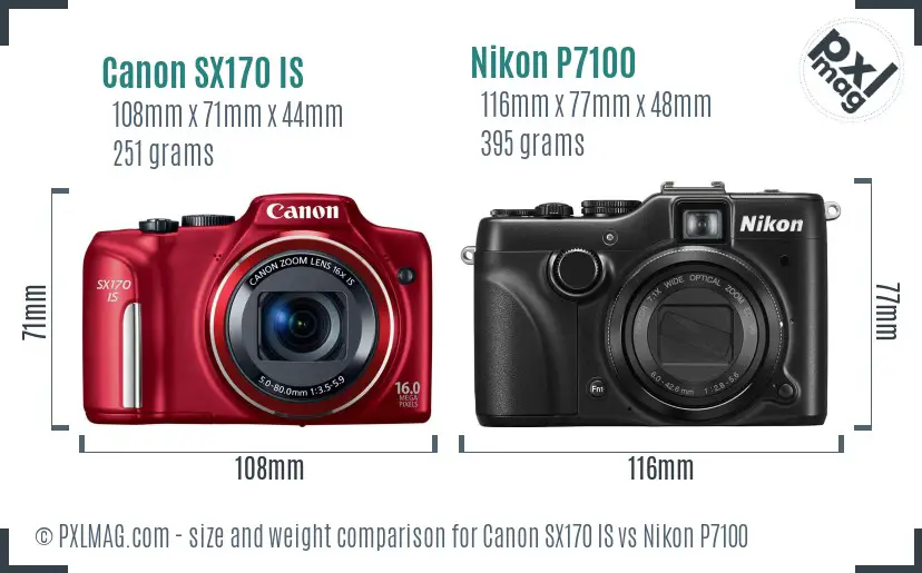 Canon SX170 IS vs Nikon P7100 size comparison Canon SX170 IS vs Nikon P7100 size comparison