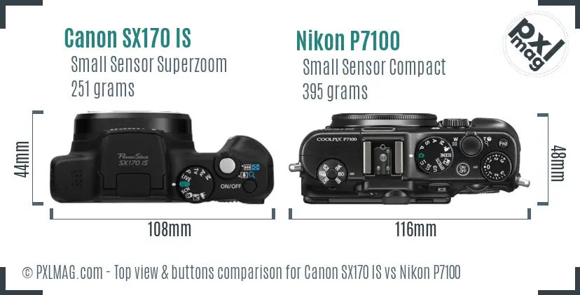 Canon SX170 IS vs Nikon P7100 top view buttons comparison Canon SX170 IS vs Nikon P7100 top view buttons comparison