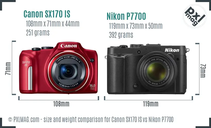 Canon SX170 IS vs Nikon P7700 size comparison Canon SX170 IS vs Nikon P7700 size comparison