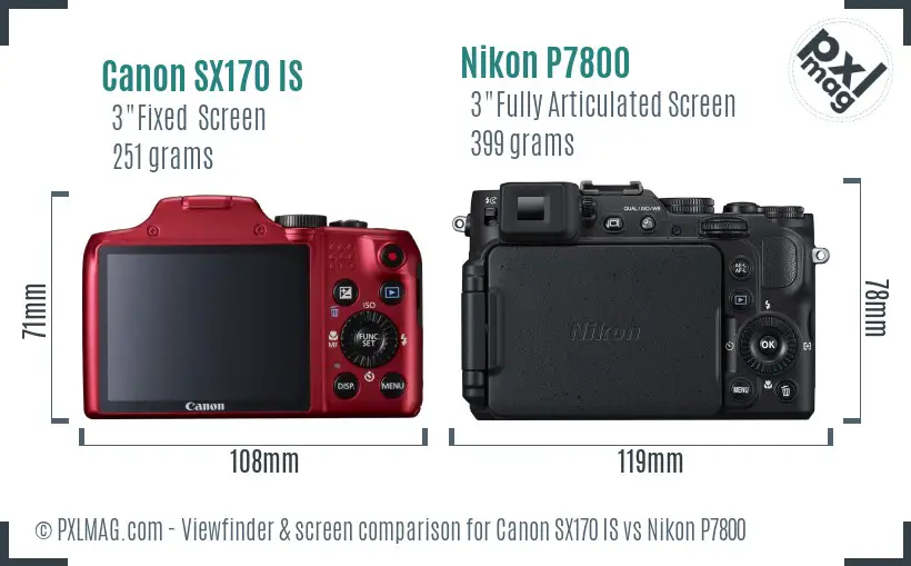 Canon SX170 IS vs Nikon P7800 Screen and Viewfinder comparison Canon SX170 IS vs Nikon P7800 Screen and Viewfinder comparison