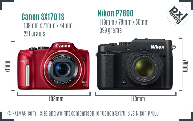 Canon SX170 IS vs Nikon P7800 size comparison Canon SX170 IS vs Nikon P7800 size comparison