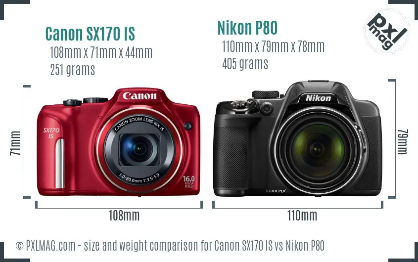 Canon SX170 IS vs Nikon P80 size comparison