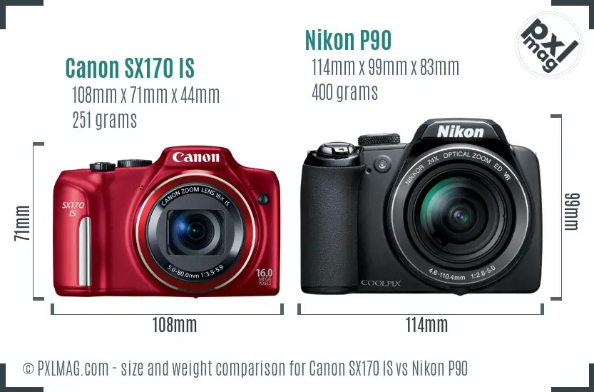 Canon SX170 IS vs Nikon P90 size comparison Canon SX170 IS vs Nikon P90 size comparison