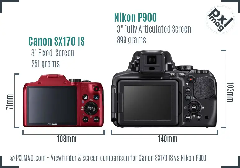 Canon SX170 IS vs Nikon P900 Screen and Viewfinder comparison