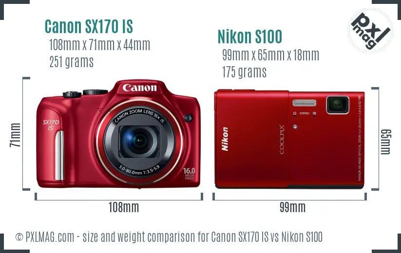 Canon SX170 IS vs Nikon S100 size comparison