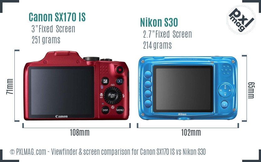 Canon SX170 IS vs Nikon S30 Screen and Viewfinder comparison