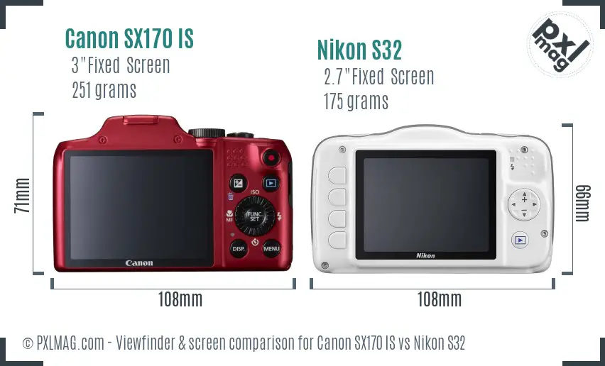 Canon SX170 IS vs Nikon S32 Screen and Viewfinder comparison