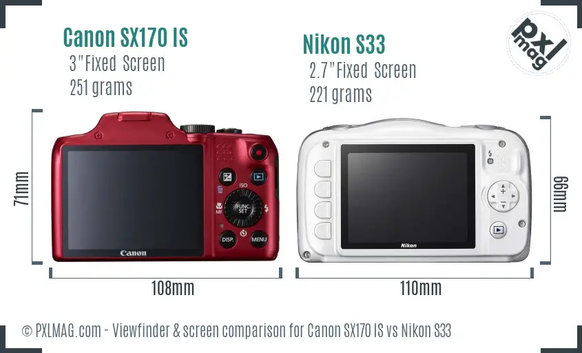 Canon SX170 IS vs Nikon S33 Screen and Viewfinder comparison