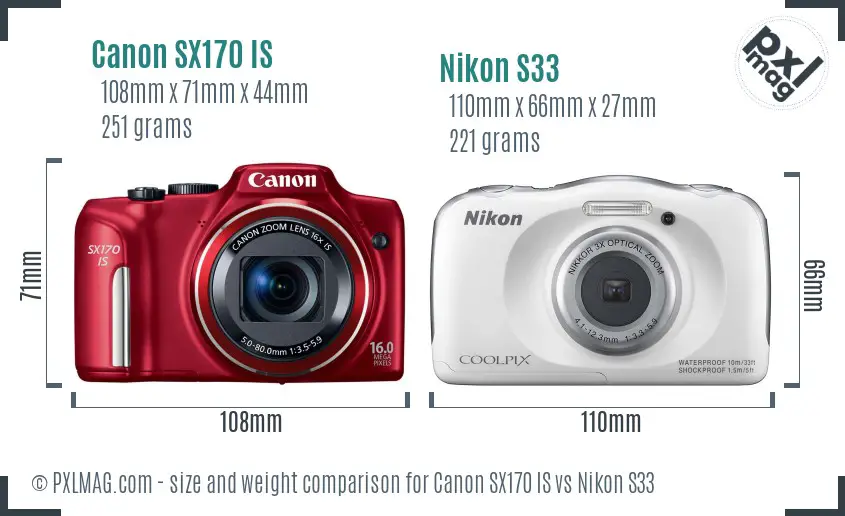Canon SX170 IS vs Nikon S33 size comparison