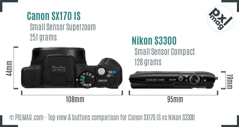 Canon SX170 IS vs Nikon S3300 top view buttons comparison