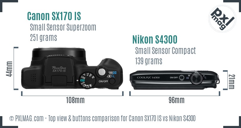 Canon SX170 IS vs Nikon S4300 top view buttons comparison