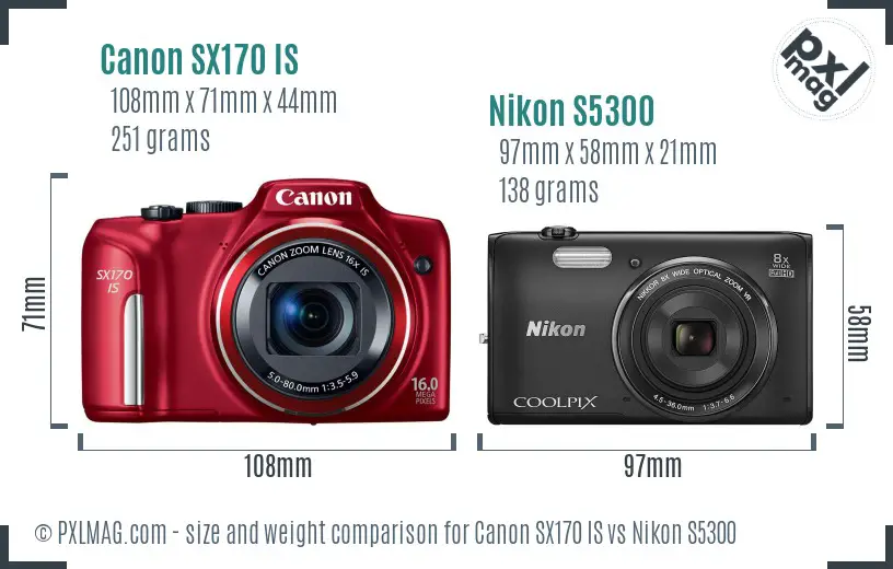 Canon SX170 IS vs Nikon S5300 size comparison