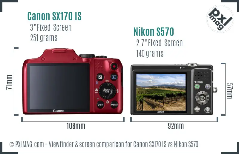 Canon SX170 IS vs Nikon S570 Screen and Viewfinder comparison