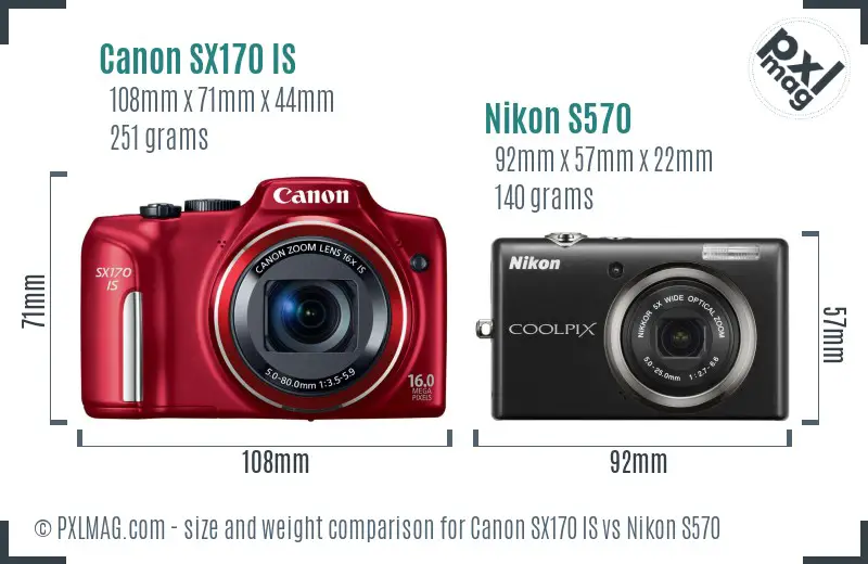 Canon SX170 IS vs Nikon S570 size comparison