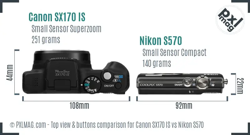 Canon SX170 IS vs Nikon S570 top view buttons comparison