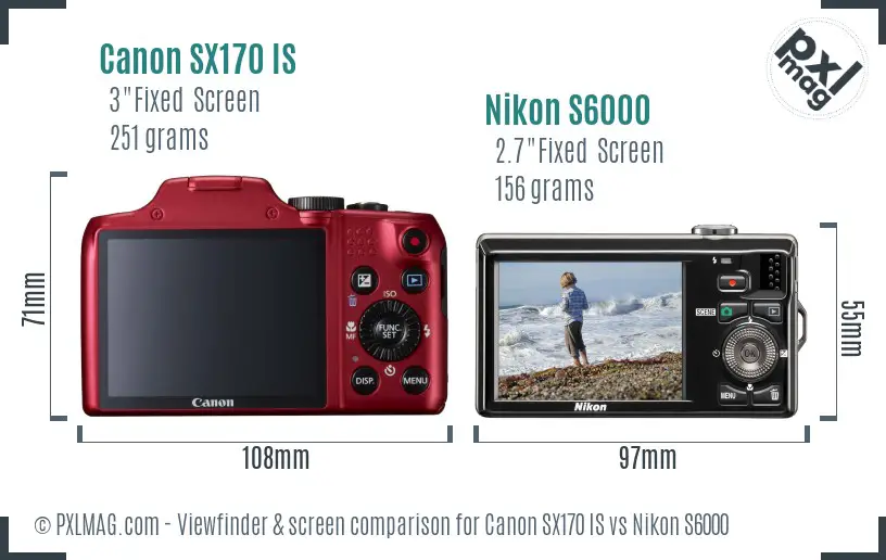Canon SX170 IS vs Nikon S6000 Screen and Viewfinder comparison