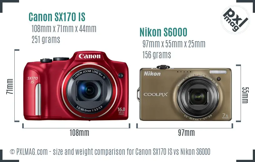 Canon SX170 IS vs Nikon S6000 size comparison