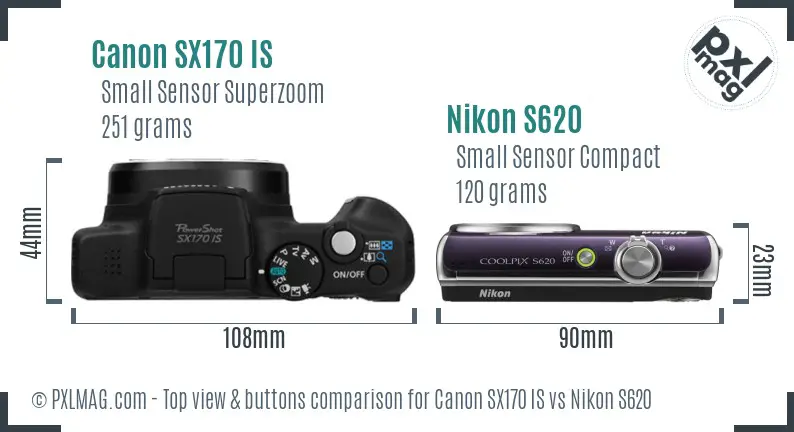 Canon SX170 IS vs Nikon S620 top view buttons comparison