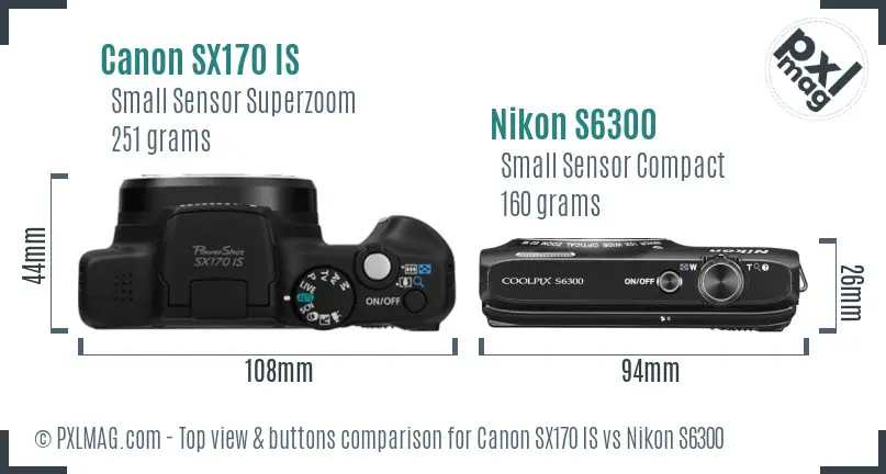 Canon SX170 IS vs Nikon S6300 top view buttons comparison Canon SX170 IS vs Nikon S6300 top view buttons comparison