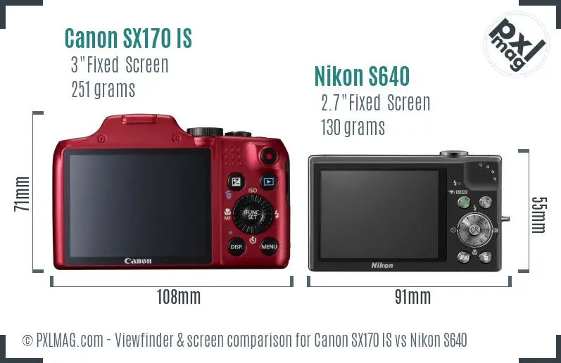 Canon SX170 IS vs Nikon S640 Screen and Viewfinder comparison Canon SX170 IS vs Nikon S640 Screen and Viewfinder comparison