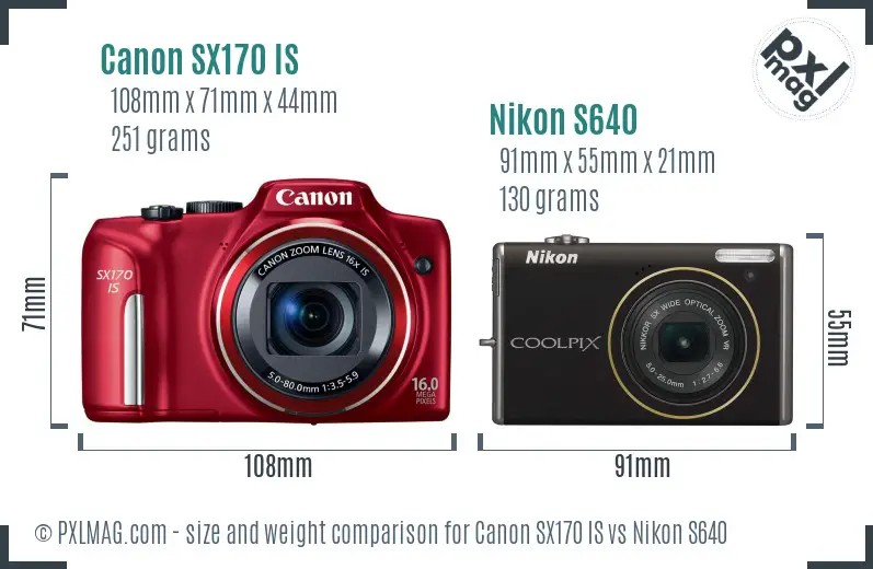 Canon SX170 IS vs Nikon S640 size comparison Canon SX170 IS vs Nikon S640 size comparison