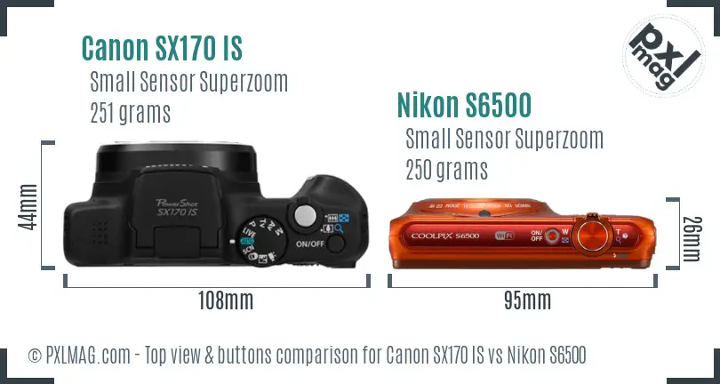 Canon SX170 IS vs Nikon S6500 top view buttons comparison Canon SX170 IS vs Nikon S6500 top view buttons comparison