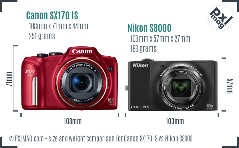 Canon SX170 IS vs Nikon S8000 size comparison Canon SX170 IS vs Nikon S8000 size comparison