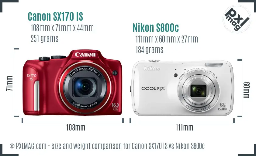 Canon SX170 IS vs Nikon S800c size comparison