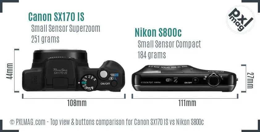Canon SX170 IS vs Nikon S800c top view buttons comparison