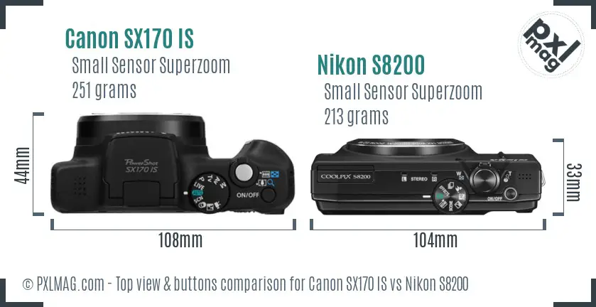 Canon SX170 IS vs Nikon S8200 top view buttons comparison