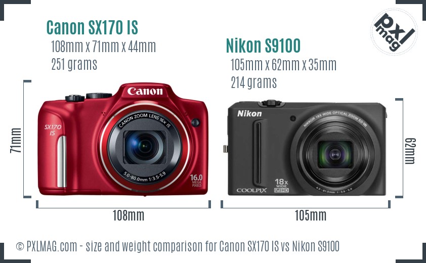 Canon SX170 IS vs Nikon S9100 size comparison