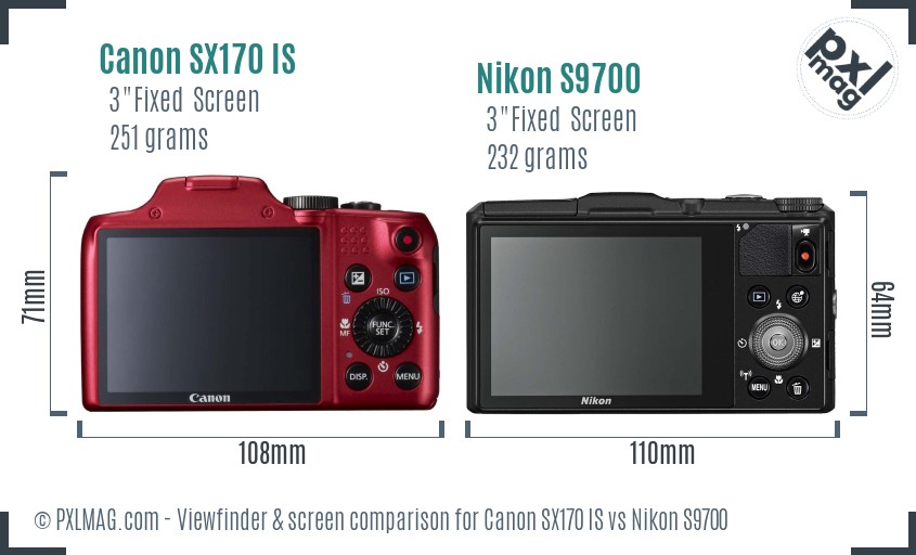 Canon SX170 IS vs Nikon S9700 Screen and Viewfinder comparison