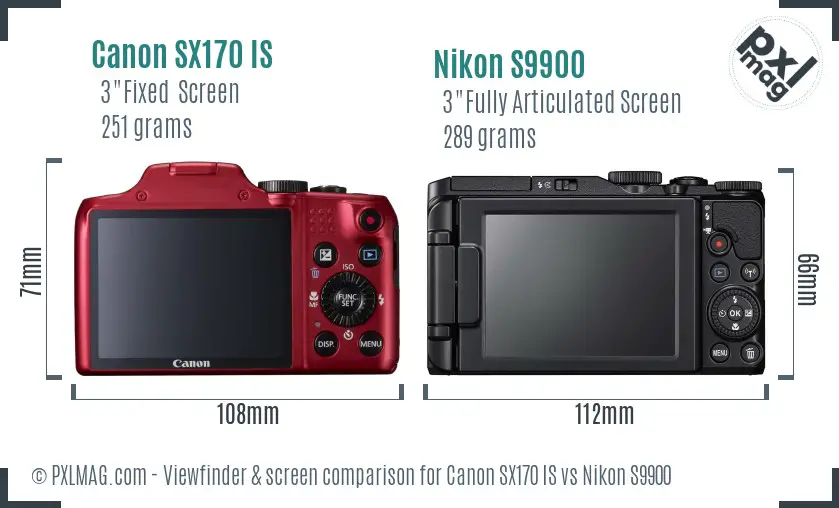 Canon SX170 IS vs Nikon S9900 Screen and Viewfinder comparison