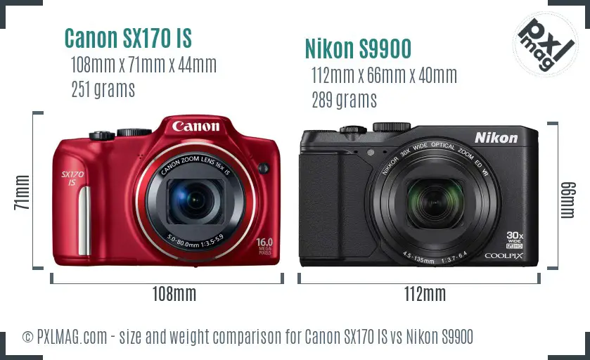 Canon SX170 IS vs Nikon S9900 size comparison
