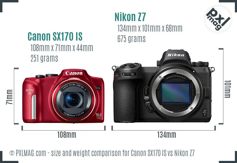 Canon SX170 IS vs Nikon Z7 size comparison Canon SX170 IS vs Nikon Z7 size comparison
