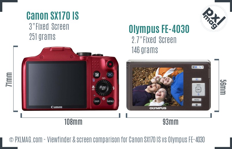 Canon SX170 IS vs Olympus FE-4030 Screen and Viewfinder comparison