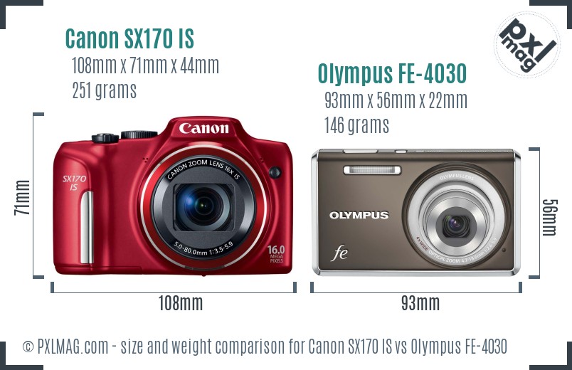 Canon SX170 IS vs Olympus FE-4030 size comparison