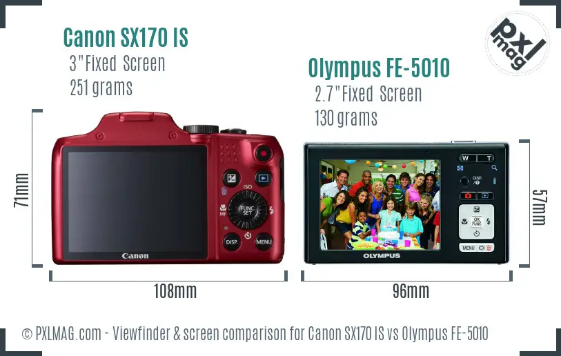 Canon SX170 IS vs Olympus FE-5010 Screen and Viewfinder comparison