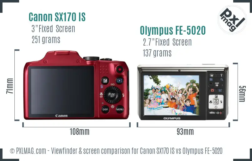 Canon SX170 IS vs Olympus FE-5020 Screen and Viewfinder comparison