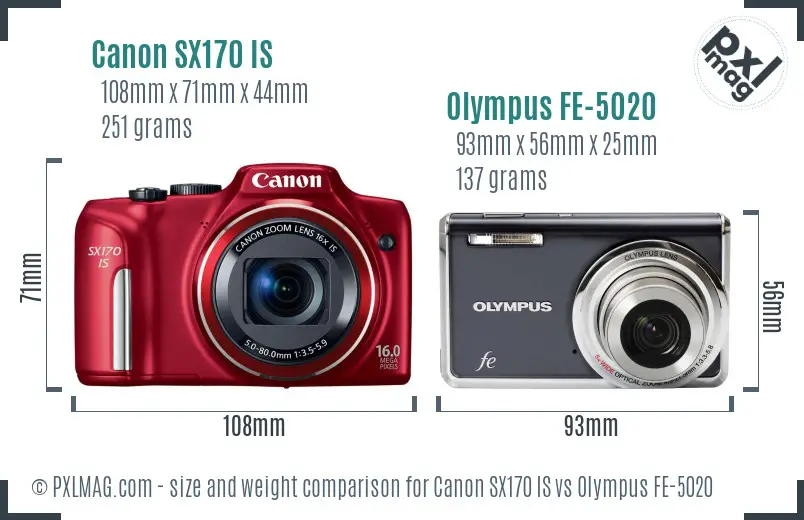 Canon SX170 IS vs Olympus FE-5020 size comparison