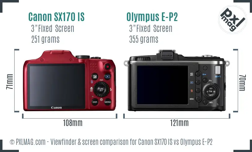 Canon SX170 IS vs Olympus E-P2 Screen and Viewfinder comparison