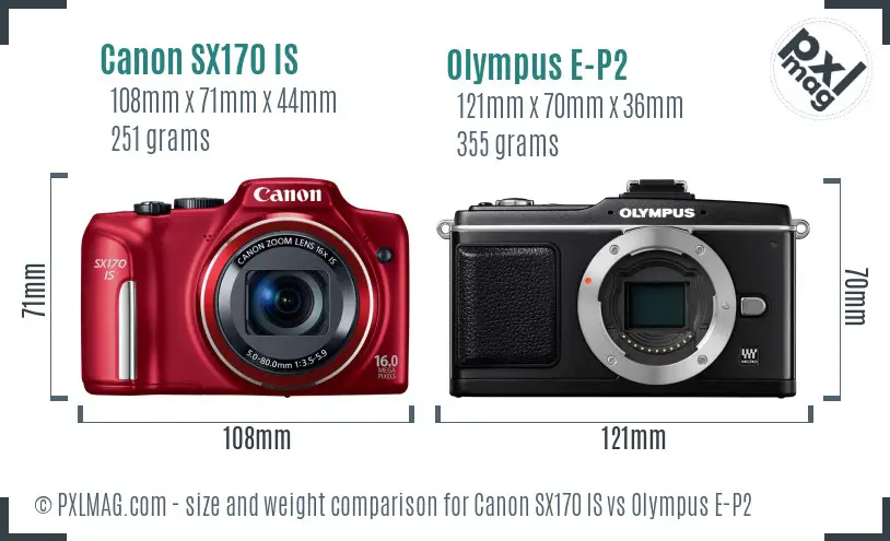 Canon SX170 IS vs Olympus E-P2 size comparison